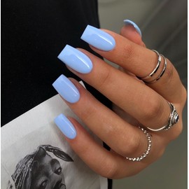 SXVME Red False Nails Medium Short Square, Press on Nails Medium Glossy Gel Full Cover Fake Nails Solid Color Acrylic Nails Natural Fit Reusable Stick on Nails for Women Daily Wear, in 24 Pcs