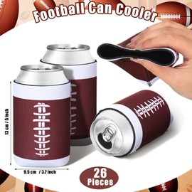Ziliny 26 Pcs Football Party Favors Football Beer Can Sleeves Reusable Beer Bottle Cup Football Beer Can Cooler Drink Sleeve Collapsible Insulator Holder Gift for Coach Men Women(5 x 3.7 in)