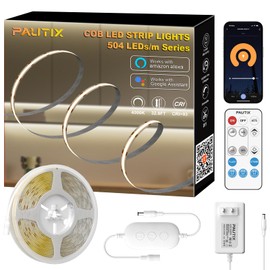 PAUTIX COB LED Strip Light 4000K,32.8ft/10m Dimmable DC24V Natural White LED Strip Lights,CRI93+ Super Bright High Lumen Tape Lights Kit,Work with Alexa/Google Assistant for Home&Office DIY Lighting