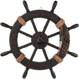 Sewroro Mediterranean Style Ship Wheel Wall Decor, Wooden Nautical Steering Wheel Ornament, Rustic Wall Hanging for Home Decoration, Assorted Color, 17.71 Inch