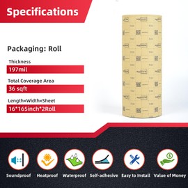 Aggsound 197mil 36sqft Roll Pack Universal Sound Deadener for Cars Auto Sound Deadening Closed Cell Foam Noise Deadening Material-Heat Hood Shield Insulation Dampening Mat