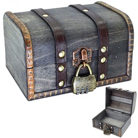 HAOBIN Treasure Chest Wooden Treasure Chest Wooden Vintage Wood Treasure Chest Money Box Vintage Wooden Box Gift Box with Lid Vintage Wood Treasure Chest for Storage and Decoration (Grey)