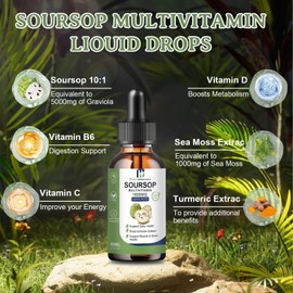 Healthy Enterprise Inc Soursop Liquid Drops with Multivitamins, Sea Moss, and Turmeric 60ML 30 servings