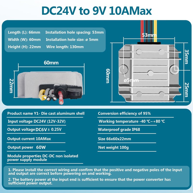 DC-DC 6V 10A 60W Step-Down Converter 12V 24V to 6V