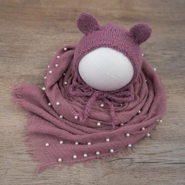 Zeroest - Conjunto de sombreros para fotos de recién nacidos, manta para fotografía para bebés, paño, conjunto de sombreros para sesiones de fotos (violeta)