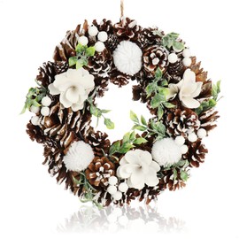 com-four® Door Wreath Christmas - Advent Wreath with Cones, Berries, Pom Poms and Flowers - Decorative Wreath - Christmas Decoration - Table Wreath - Christmas Wreath