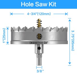 DKIBBITH TCT Hole Saw Set, 4-3/4"(120mm) Heavy Duty Tungsten Carbide Tipped Hole Cutters for Stainless Steel, Copper, Iron, Brass, Plastic with Titanium-Plated Pilot Drill Bits