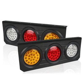 Yinaolan 2 PCS 63 LED Trailer Tail Lights Bar Kit, Stop Turn Signal Brake Reverse Tail light with Iron Bracket Base Waterproof 12V-30V 4 Inch Round Led Trailer Tail Lights for RV Camper Flatbed Trucks