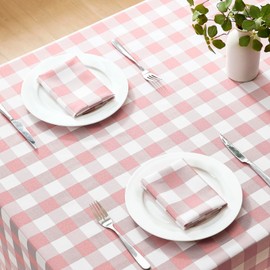 Veblandy Checkered Tablecloth Rectangle Waterproof Gingham Table Cloth Washable Buffalo Plaid Table Cover Wrinkle Free for Kitchen, Dining and Outdoor Picnic, 52 x 70 Inch, Pink and White