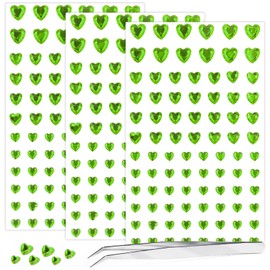 264Pcs Heart Face Gems Love Gems, Self-Adhesive Face Jewels Rhinestones 5/7/10 mm DIY Face Gems Stick on, Valentine Makeup Gems Rave Accessories for Face Eyes Hair Makeup Body, Crafts (Green)