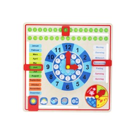 Tooky Toy Wooden Year Clock for Children – Learning Clock with which your Child can Easily Learn to tell Time, Days, Months, Seasons and the Weather – approx. 30 x 30 x 5 cm/12 x 12 x 2 inches – suitable from 36 months.