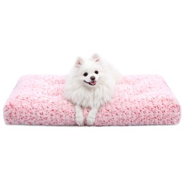 KSIIA Washable Dog Bed Deluxe Plush Dog Crate Beds Fulffy Comfy Kennel Pad Anti-Slip Pet Sleeping Mat for Large, Jumbo, Medium, Small Dogs Breeds, 23" x 18", Pink