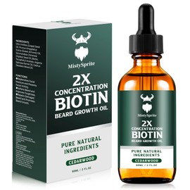 Beard Growth Oil - 2X Concentration Biotin Beard Oil for Men (2 oz) - Natural Mens Beard Oil with Argan Oil, Jojoba Oil and Vitamin, Beard Growth Softener, Moisturizer (Cedarwood)