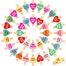 JULBEAR 80Pcs Valentine Wood Clips Conversation Heart Photo Clips