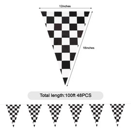 Black and White Checkered Flag Banner 100ft,Party Decoration Flag, for birthday party, picnic party, racing themed party (Black and White Flag)