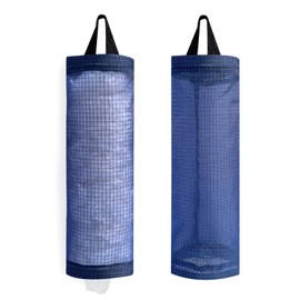 Soporte para bolsas de plástico, soporte de malla para bolsas de comestibles, dispensador de bolsas de almacenamiento colgantes (azul marino, 2 paquetes)