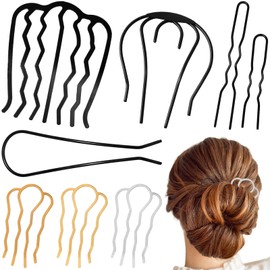 8 Pcs Metal Hair Forks U Shaped Hair Pins and Side Combs Set Women Bun Clips Various Styles Updo Styling Accessories for Daily Work Wedding Party (Gold, Silver, KC Gold, Black)