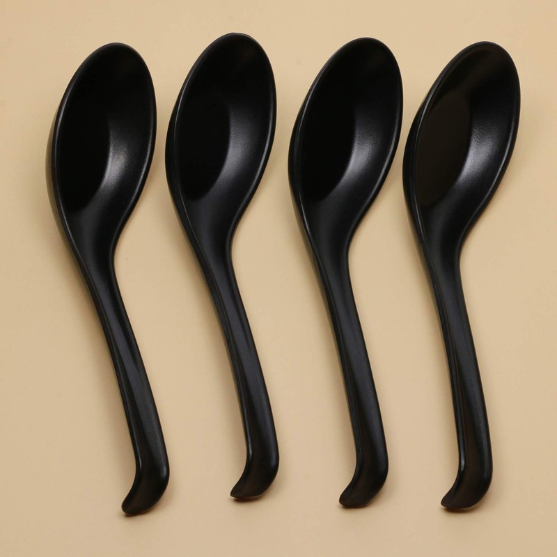 ONLYKXY 4 Pieces Plastic Black Soup Spoons, Japanese Chinese Wonton
