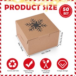 Zhanmai 50 Set Christmas Cookie Boxes with Window 4 x 4 x 2.5 Inches Brown Kraft Treat Boxes Small Xmas Bakery Cupcake Boxes Square Holiday Gift Box for Xmas Party Favor Pastries, Brownies, Donuts