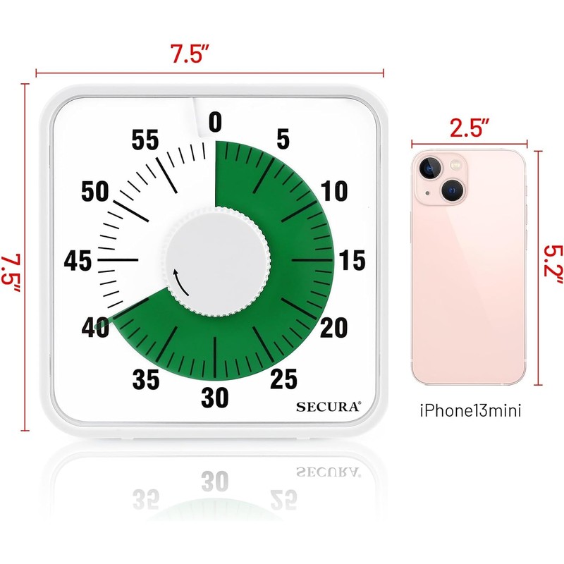 Secura 7.5 Inch Visual Timer, 60 Minute Oversize Visual Countdown