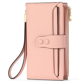 SENDFN Large Womens Wallet Genuine Leather RFID Blocking Multi Card Organizer Wristlet