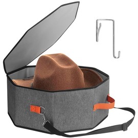 Hat Storage Box for Women & Men, Hardboard Support Hat Boxes with 1 Door Hook Hat Organizer, Cowboy Hat Box for Travel, Hat Bag Hat Case (Grey) - Color: B