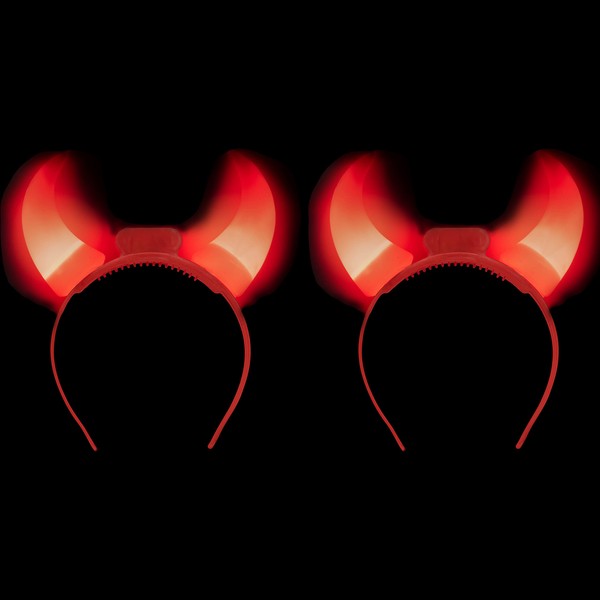 GIFTEXPRESS 2-pack Red Flashing Light Up LED Devil Horns Headband Halloween Costume Head Boppers (2-pack)