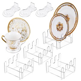 8 Pcs Acrylic Dinnerware Display Stand 4 Pcs 3 Tiers Acrylic China Plate Display Stand Clear Dinnerware Easel Plate Holder for Display and 4 Pcs Transparent Plastic Tea Cup Display Stand for Cabinet Home Supplies