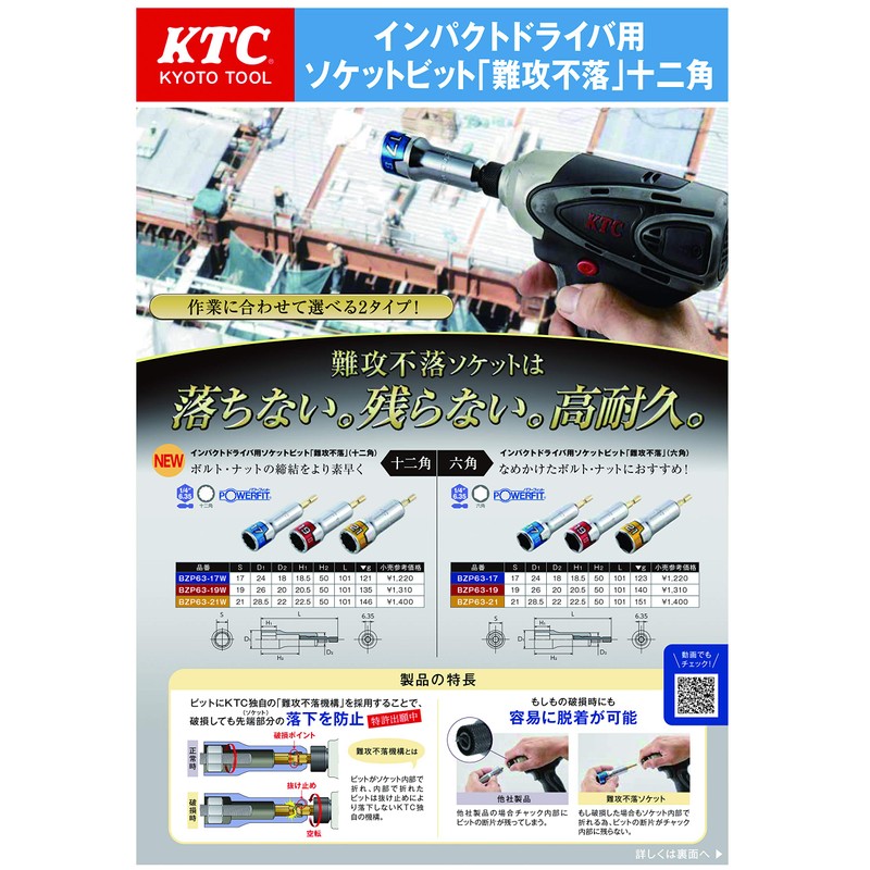 Kyoto Tool Co. (KTC) BZP63-21 Impregnable Socket Bit for 18 V