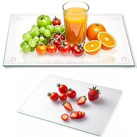 2 Pack Tempered Glass Cutting Board for Kitchen, Black Cutting Board for Countertop, Dishwasher Safe, Scratch Resistant, Heat Resistant, Shatter Resistant (16"x12" & 12"x8"Black)