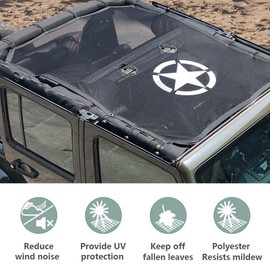 Bestaoo Full Mesh Sunshade Top Cover, Polyester Top Cover Provides UV Sun Protection for Jeep Wrangler JK 2007-2017 4 Doors - Star