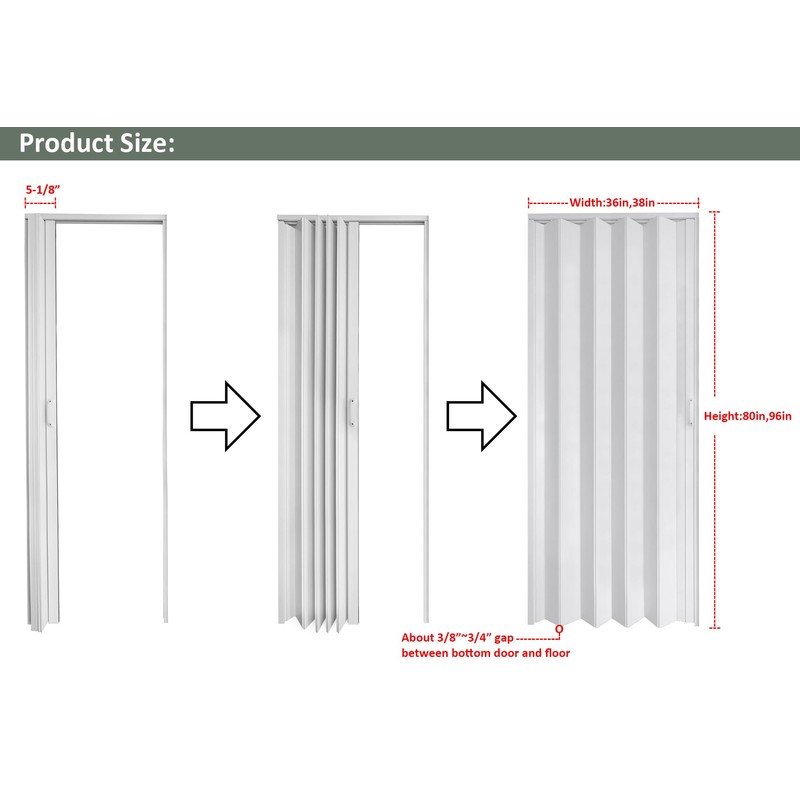 DIYHD 36x80in White Accordion Folding Closet Door, Include Door and