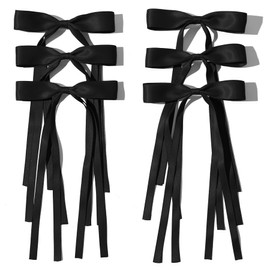 Hair Bows Clips Ribbon Bowknot with Long Tail 6 PCS,Coquette Bow Hair for Girls Black Hair Bows Barrettes Hair Accessories Cute Hair Accessories for Women and Teens