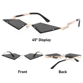 Dazzleimart Retro Diamond Shape Sunglasses for Men & Women, Metal Quadrilateral Frame Shades UV Protection Film Sun Glasses, Black, One Size