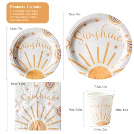 60PCS Boho sunshine birthday party supplies first trip around the sun party, sunshine plates, napkins and cups set, serves 10