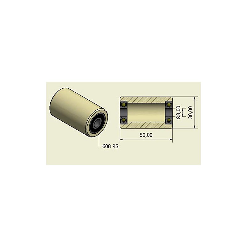 4 Pieces Nylon Rollers 30 mm diameter 50 mm wide