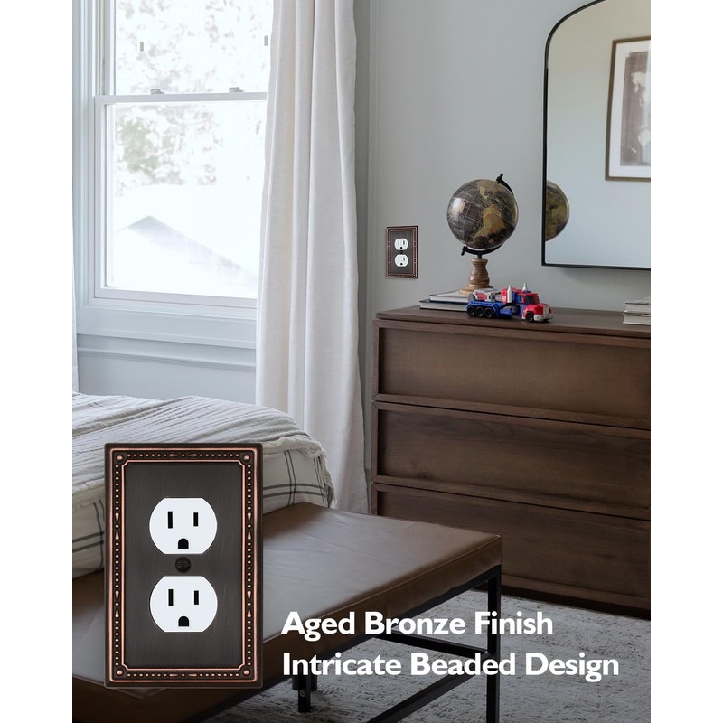 ZILLSEA 4-Pack Aged Bronze Outlet Covers, Metal Duplex Wall Plates