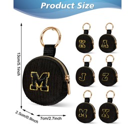 KONIDUN Mini Travel Ring Holder Keychain, Portable Corduroy Jewelry Ring Holder Pouch with Letter, Small Earrings Case for Gym Sports Bag Purse Coins (J, Black)