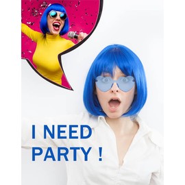 NSODREEM Blue Wig and Party Sunglasses, Color Bob Wig, Cosplay Wigs and Party Wigs, Rainbow Wig with Neon Glasses Blue Wig for Women - Bachelorette Party Wigs Decorations Favors (Blue)