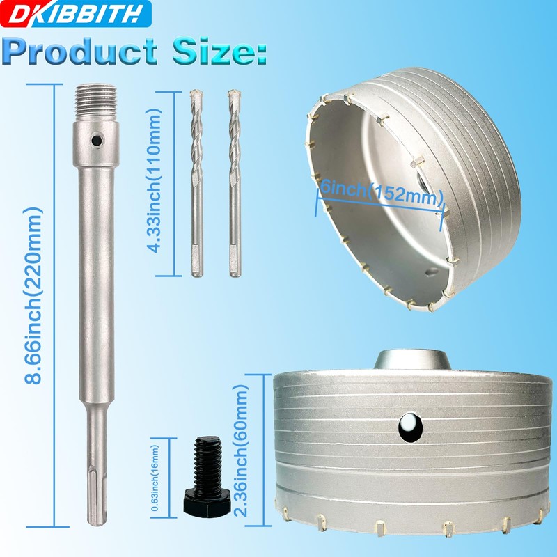 6" Concrete Hole Saw, 152mm Tungsten Steel Core Bit for