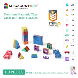 MEGAGONTILES 110PCS Premium MagneticTiles, MagnetTiles, STEM AUTHENTICATED, Magnetic Blocks, Magnetic Building Blocks, Magnets for Kids, MagneticTile Toy Boys Girls Age 3 4 5 6 7 8