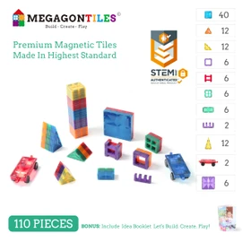 MEGAGONTILES 110PCS Premium MagneticTiles, MagnetTiles, STEM AUTHENTICATED, Magnetic Blocks, Magnetic Building Blocks, Magnets for Kids, MagneticTile Toy Boys Girls Age 3 4 5 6 7 8