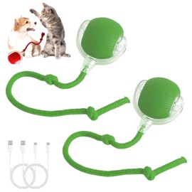 2PC Cat Toys for Indoor Cats,Pet Interactive Dog Balls,Rollie Pet Smart Chase Ball,Automatic Moving Dog Toy Ball,Moving Toys for Indoor Cats(Green)