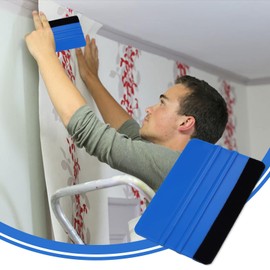 3Pcs Plastic Squeegee with Felt Edge, Decal Applicator Wallpaper Smoothing Tool Car Vinyl Wrap Scraper Craft Mini Squeegee Blue