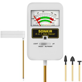 Sonkir Soil Moisture Meter, 4-in-1 Soil Ph Meter, Soil Tester for Nutrients, Moisture, PH and Light, Soil Ph Test Kits for Plant, Great for Garden, Lawn, Indoor & Outdoor Use (No Battery Required)