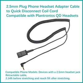 daily headset 2.5mm Quick Disconnect Coil Cable Compatible with Plantronics QD Work with Cordless or Cell Phones Which Have a 2.5mm Port
