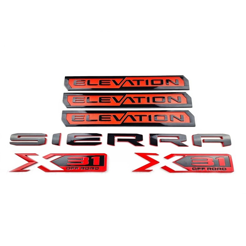 6Pcs Elevation Sierra Bed X31 Emblems Door Rear Tailgate Badge