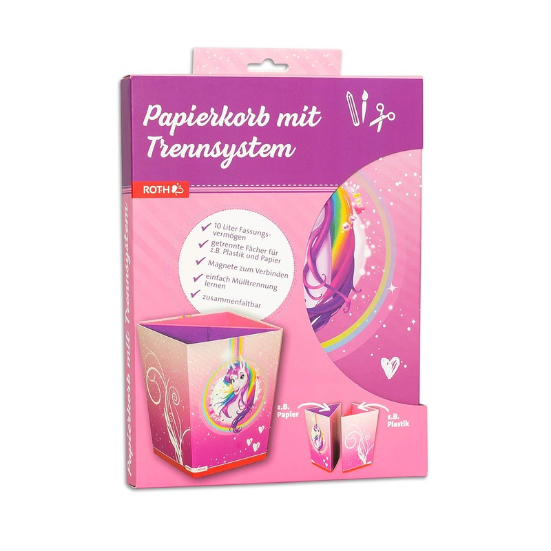 ROTH Papierkorb - Einhornportrait, Faltbarer Einhorn Papierkorb mit Trennsystem aus