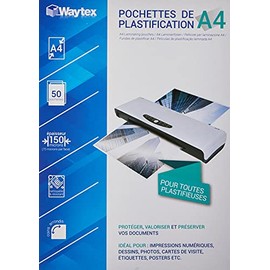 Waytex 50 x A4 75 Micron Gloss Clear Laminating Pouches