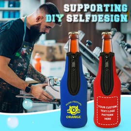 4 Pack Beer Bottle Sleeves Insulator, Thick Neoprene Sublimation Coolers Jacket with Zip-up, Keep Drink Cold Holder with Opener for Summer Parties Supplies(set of 4 color)